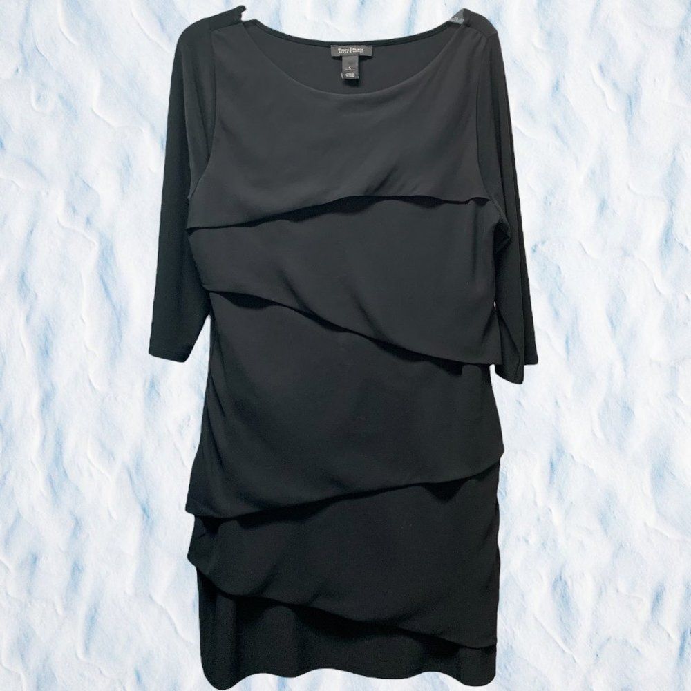 White House Black Market Black Ruffled 3/4 Sleeve Dress Size Medium